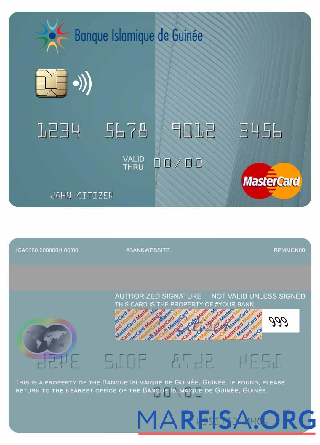 Printable Guinea Banque Islmaique de Guinée mastercard sample